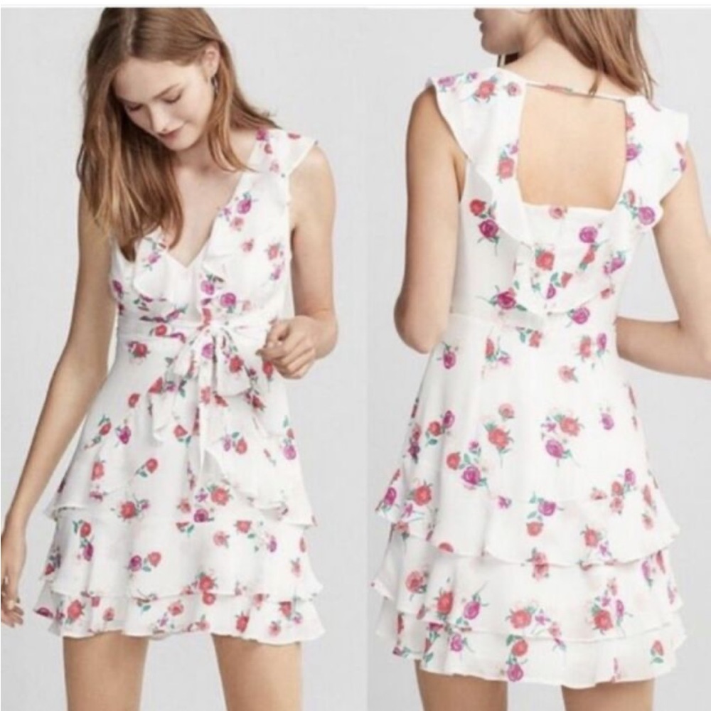 Express floral flounce mini dress
